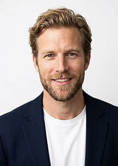 Open navy blazer over simple white tee (tech-casual) outfit preview