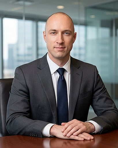 Glass Boardroom · Subtle Premium Pinstripe headshot example