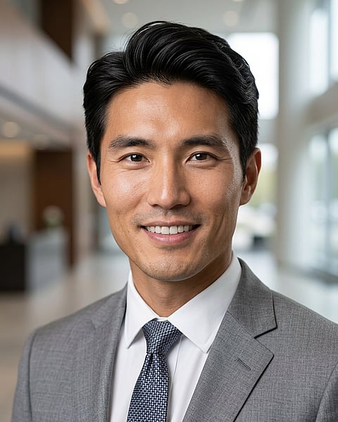 Lobby · Light gray blazer headshot example
