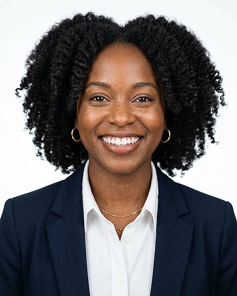 White / Pure White Studio · White button-up shirt headshot example
