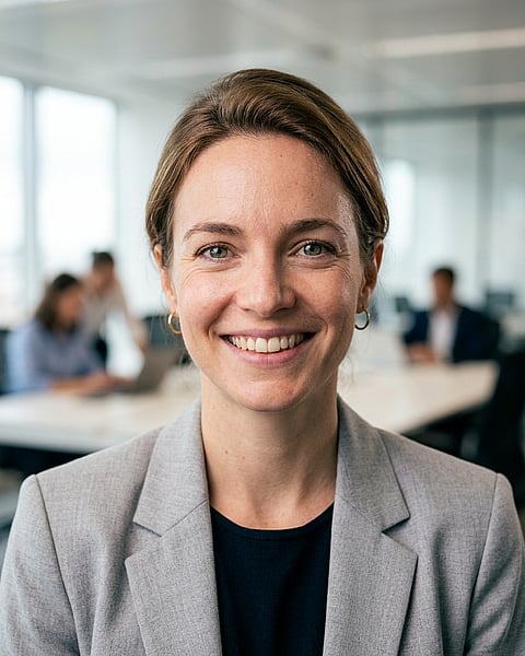 Office / Modern Office Workspace · Light gray blazer headshot example
