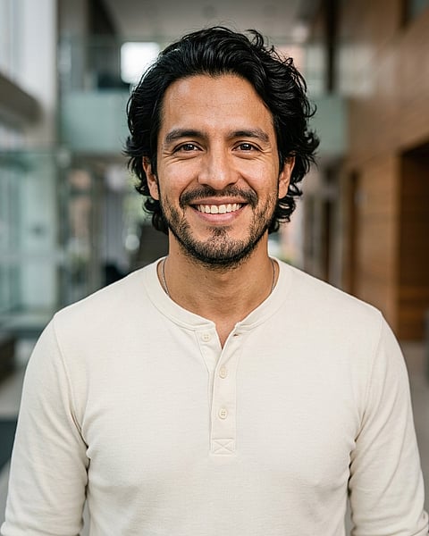 Lobby · Cream long-sleeve henley headshot example