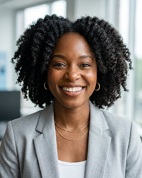 Office / Modern Office Workspace · Light gray blazer headshot example