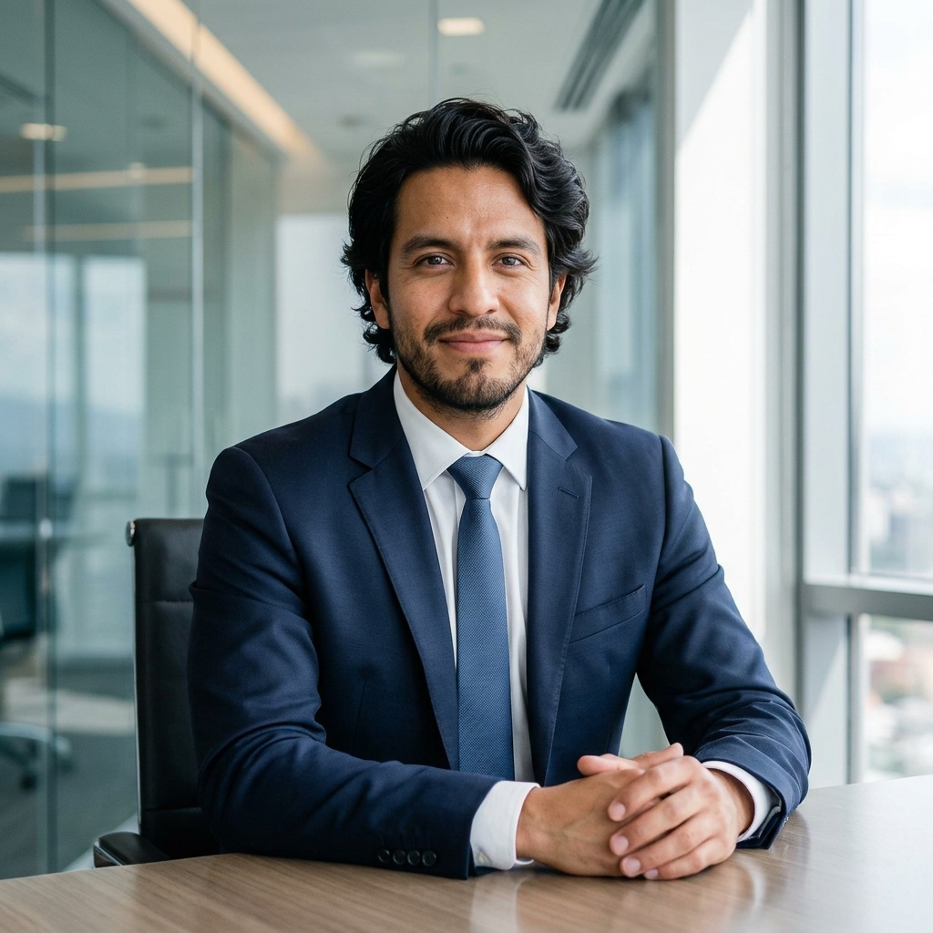 Boardroom · Navy Suit headshot example