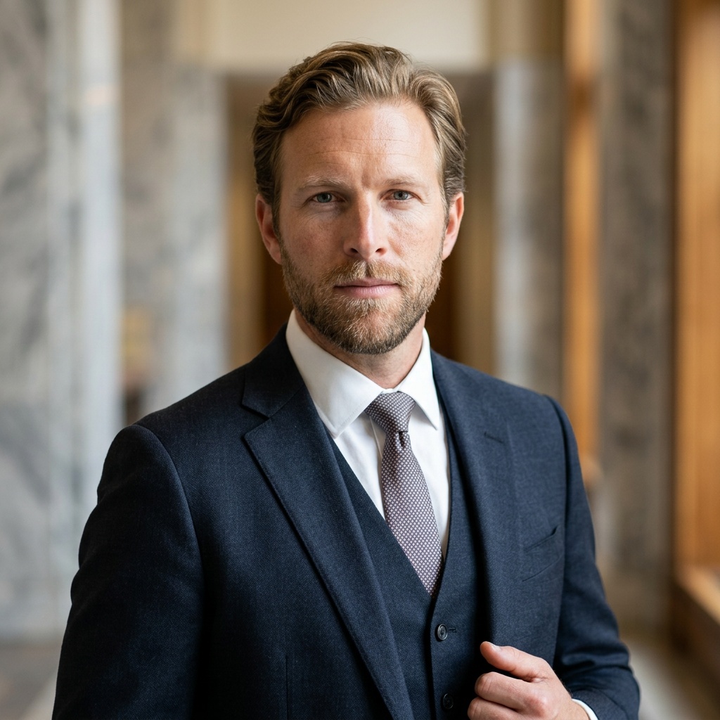Courthouse · Charcoal Suit headshot example