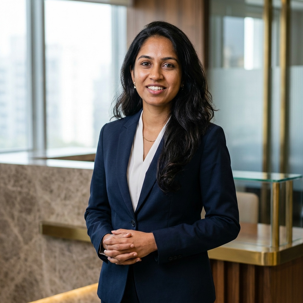 Law Firm Lobby · Navy Suit headshot example