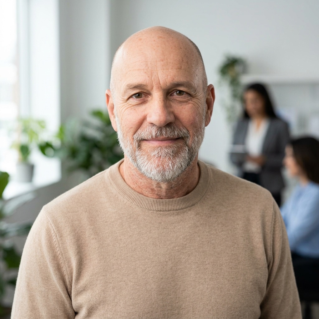 Natural Light · Beige Pullover headshot example