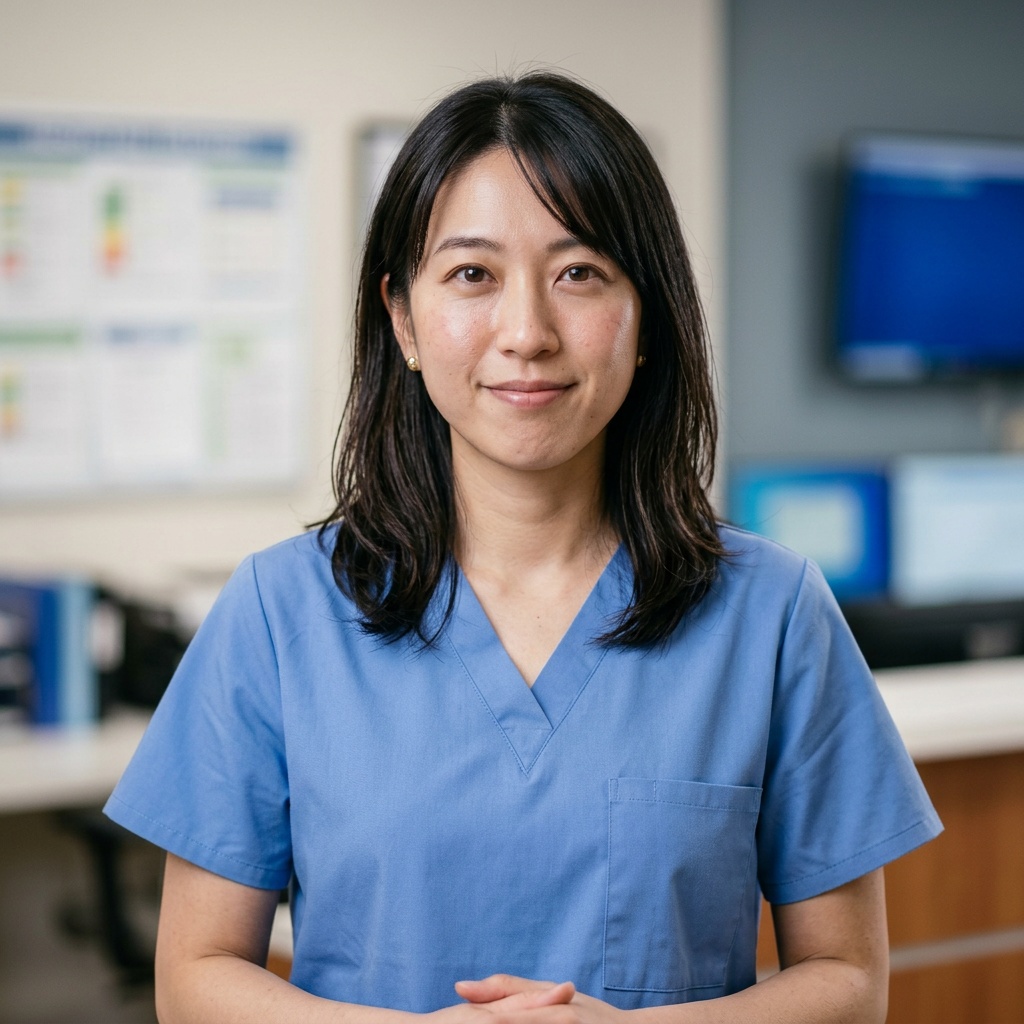 Nurse Station · Blue Scrubs headshot example