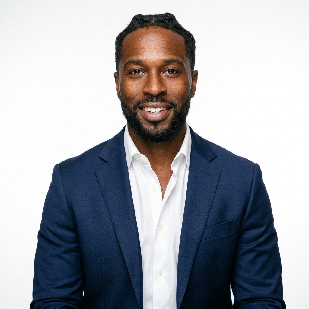 White Studio · Open Blazer headshot example