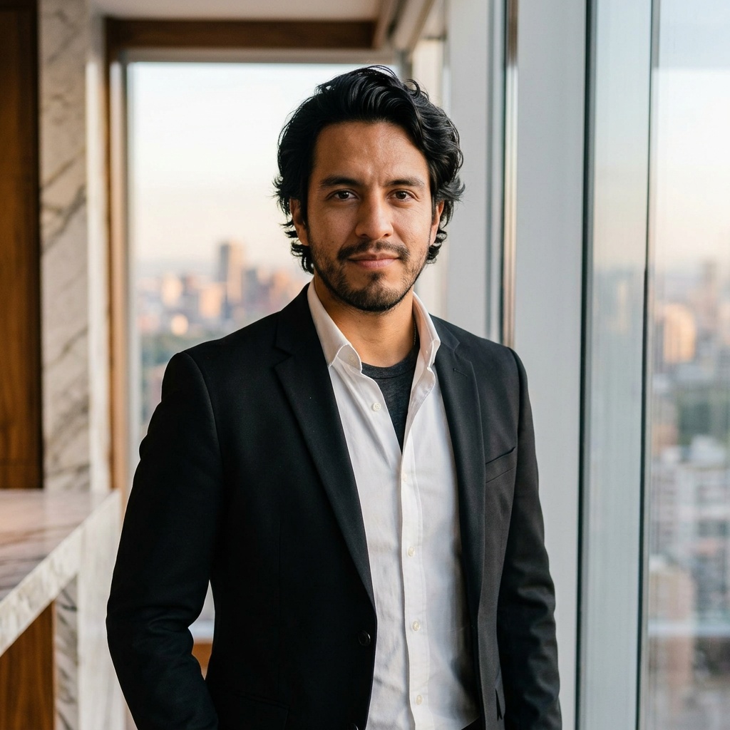 Penthouse Window · Black Blazer headshot example