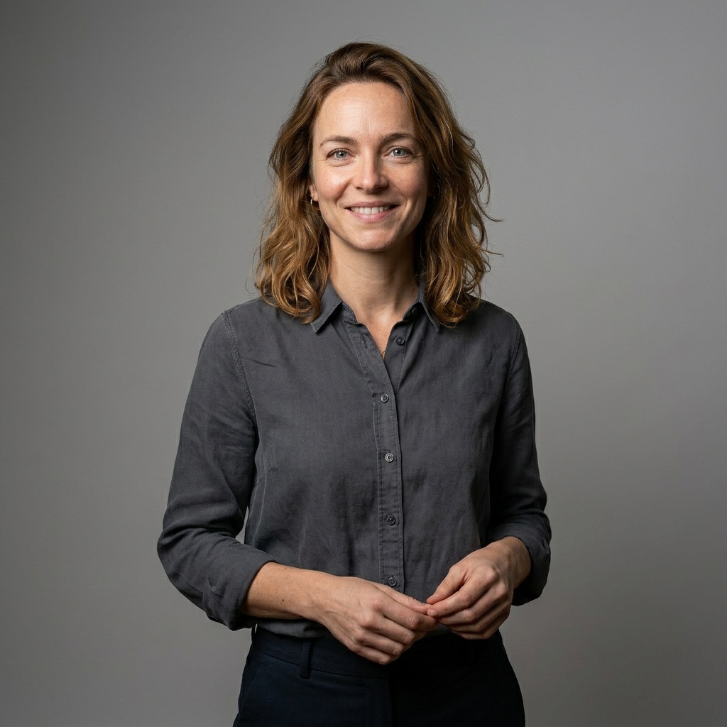 Neutral Grey · Charcoal Button-Up headshot example