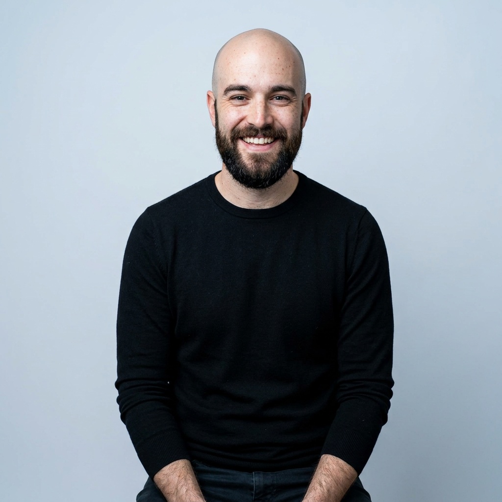 Cool-Grey Studio · Black Knit Top headshot example