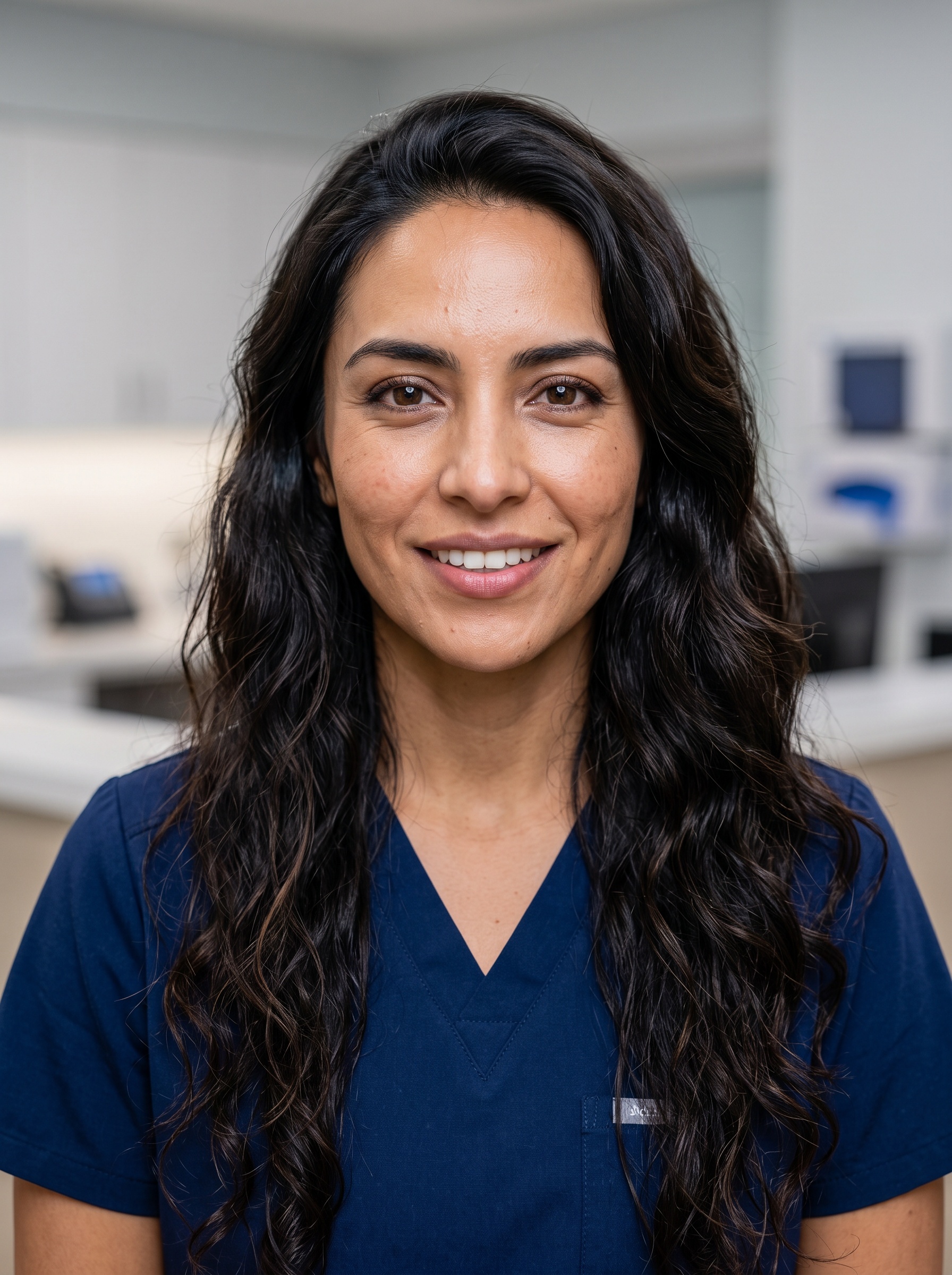 Nurse Station · Navy Scrubs headshot example