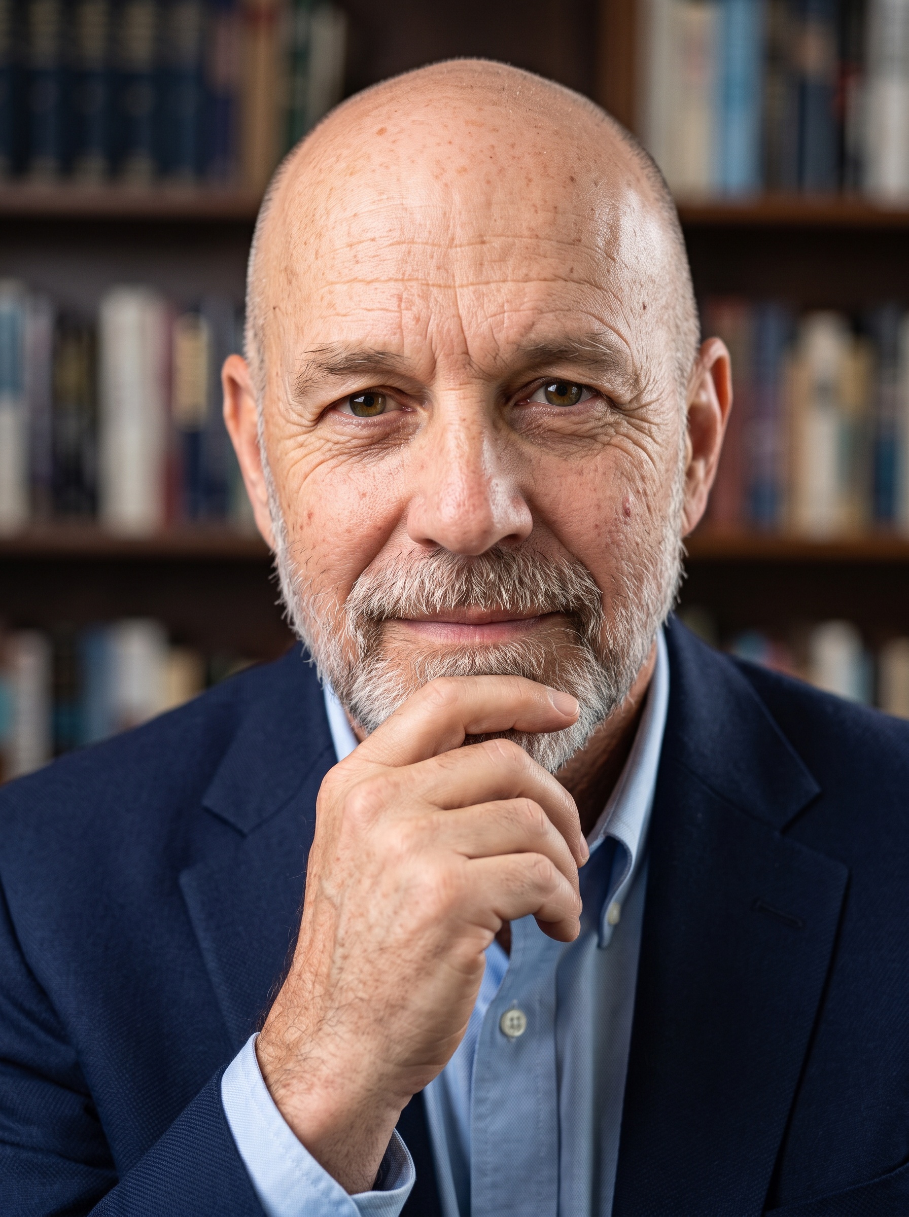 Beispiel für Bücherregal · Dunkelblauer Blazer-Headshot