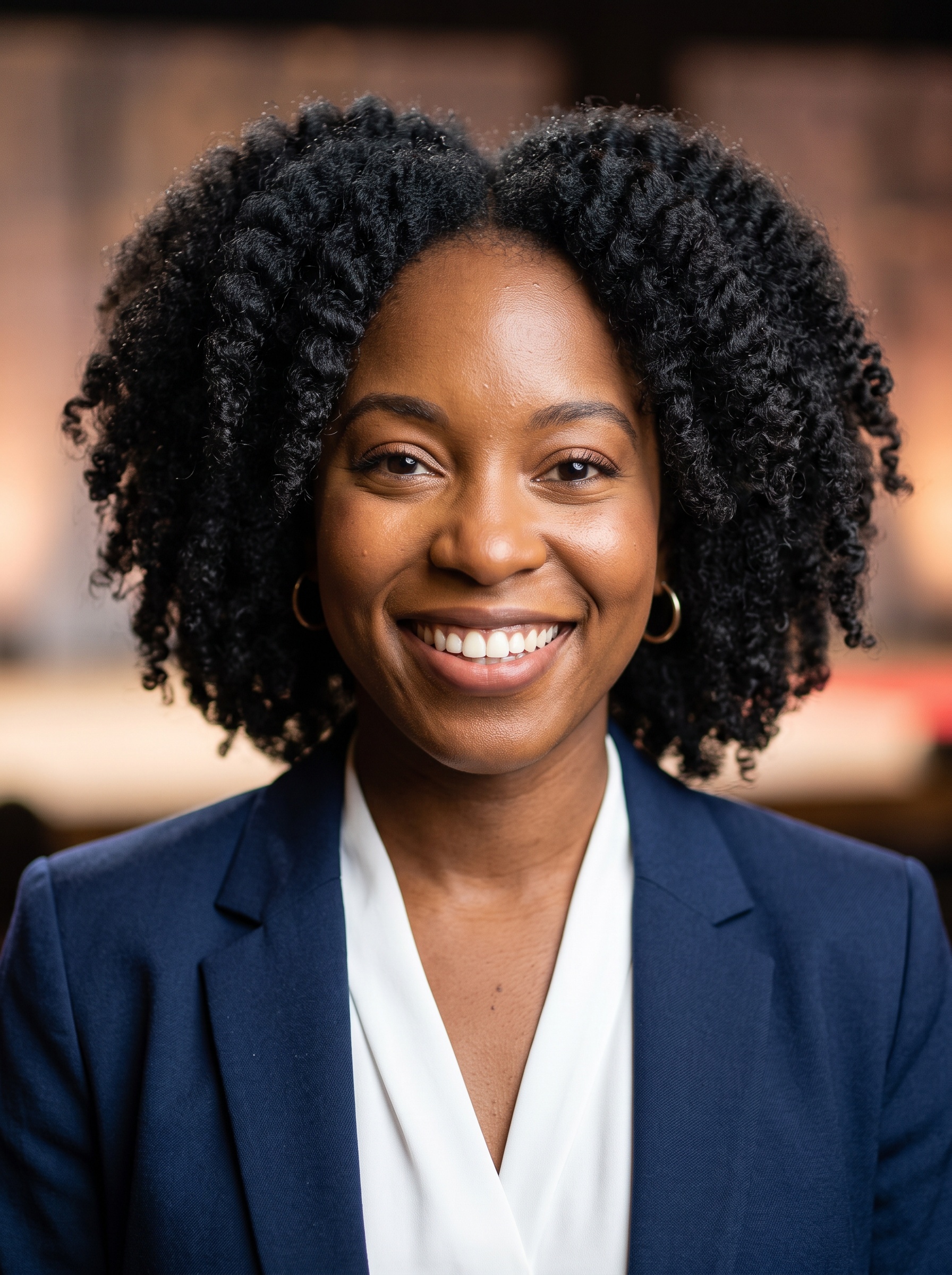 Speaking Stage · Navy Blazer headshot example