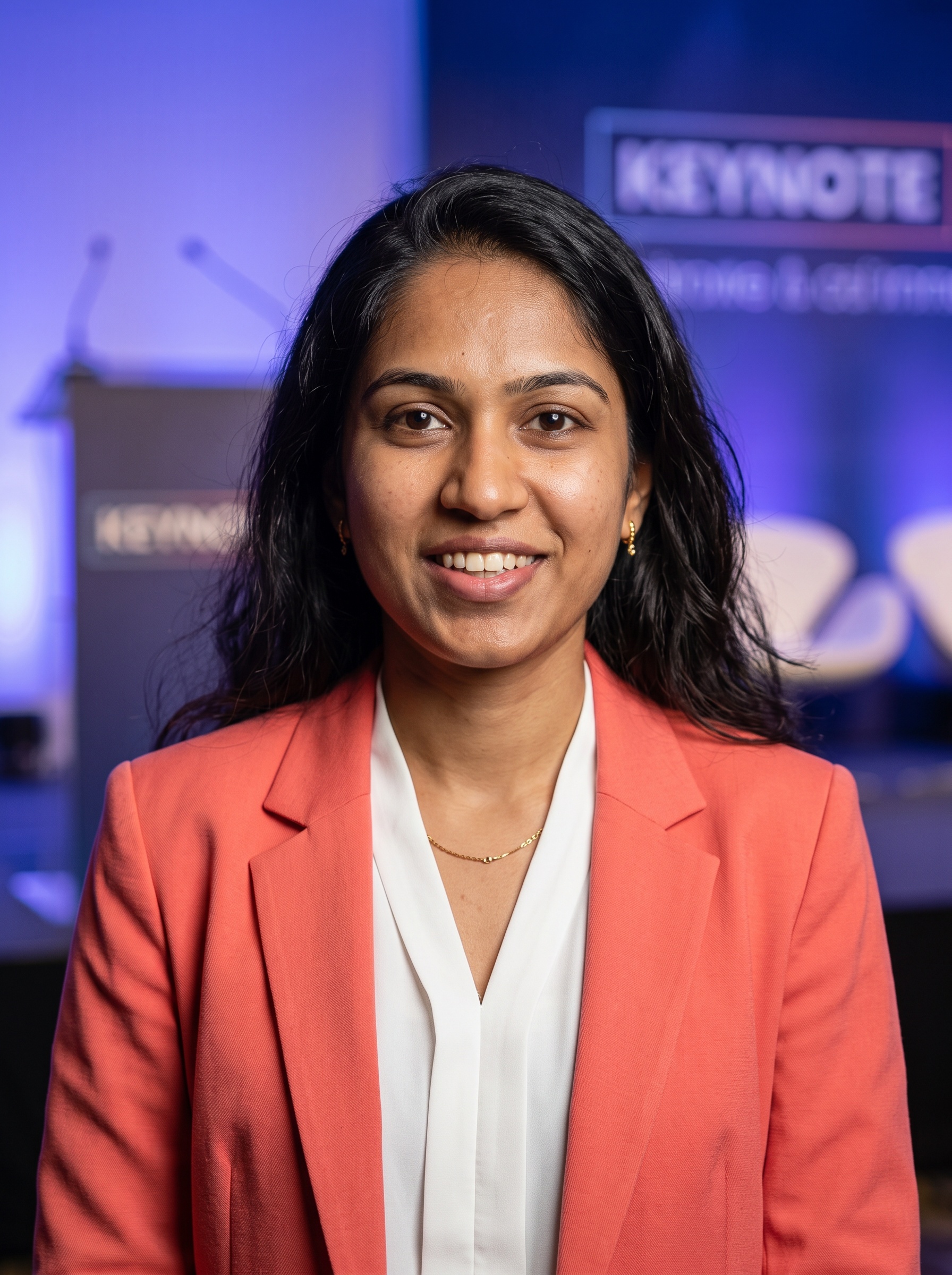 Speaking Stage · Coral Blazer headshot example
