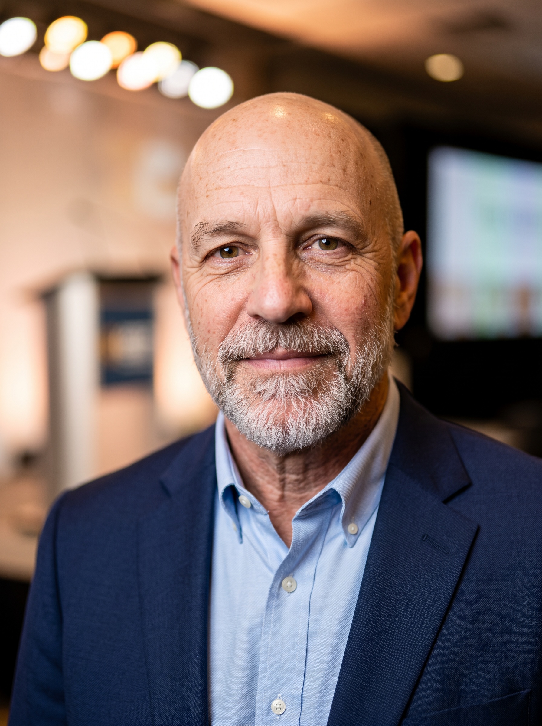 Speaking Stage · Navy Blazer headshot example