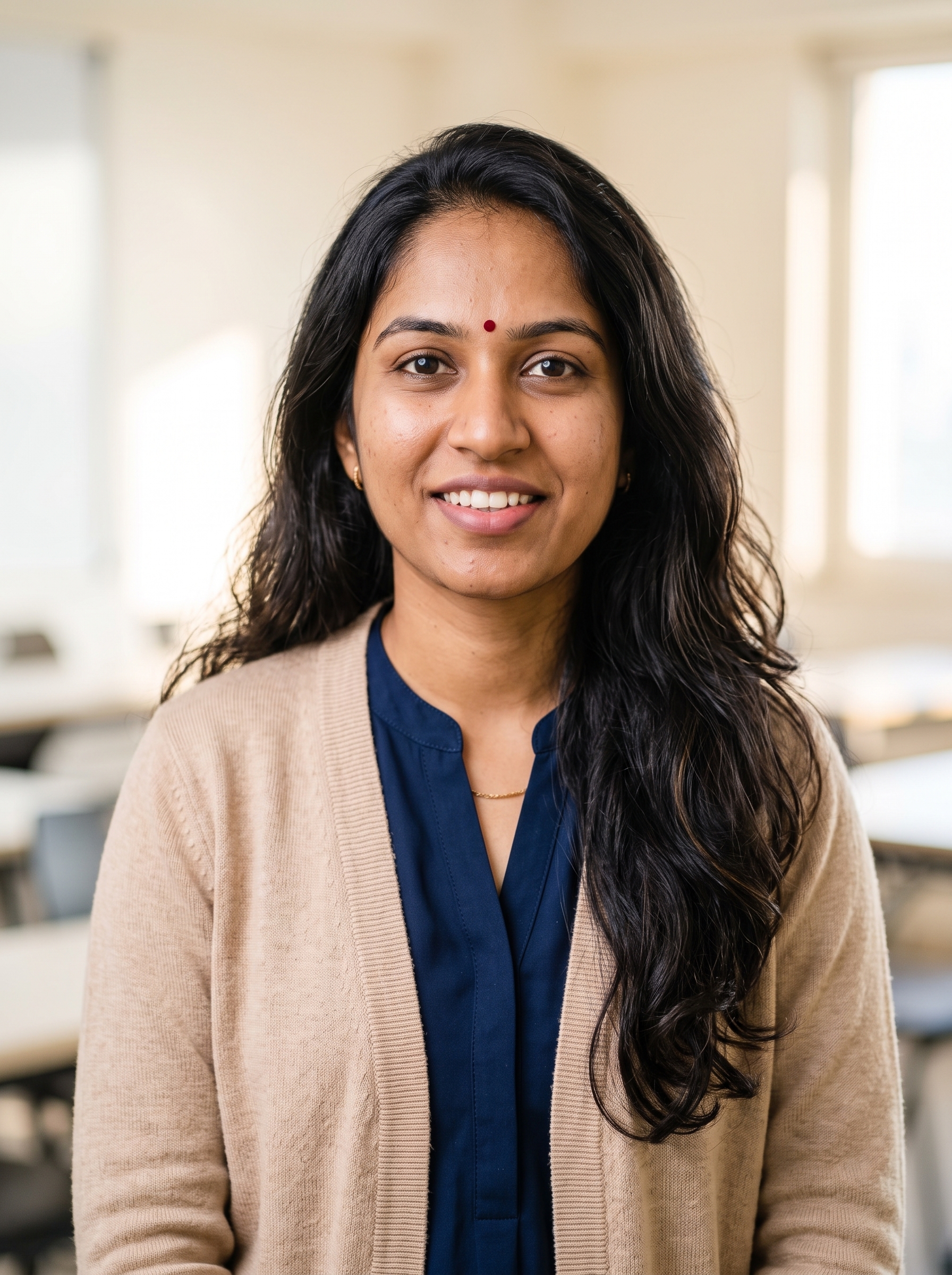 Classroom · Soft Blouse Cardigan headshot example