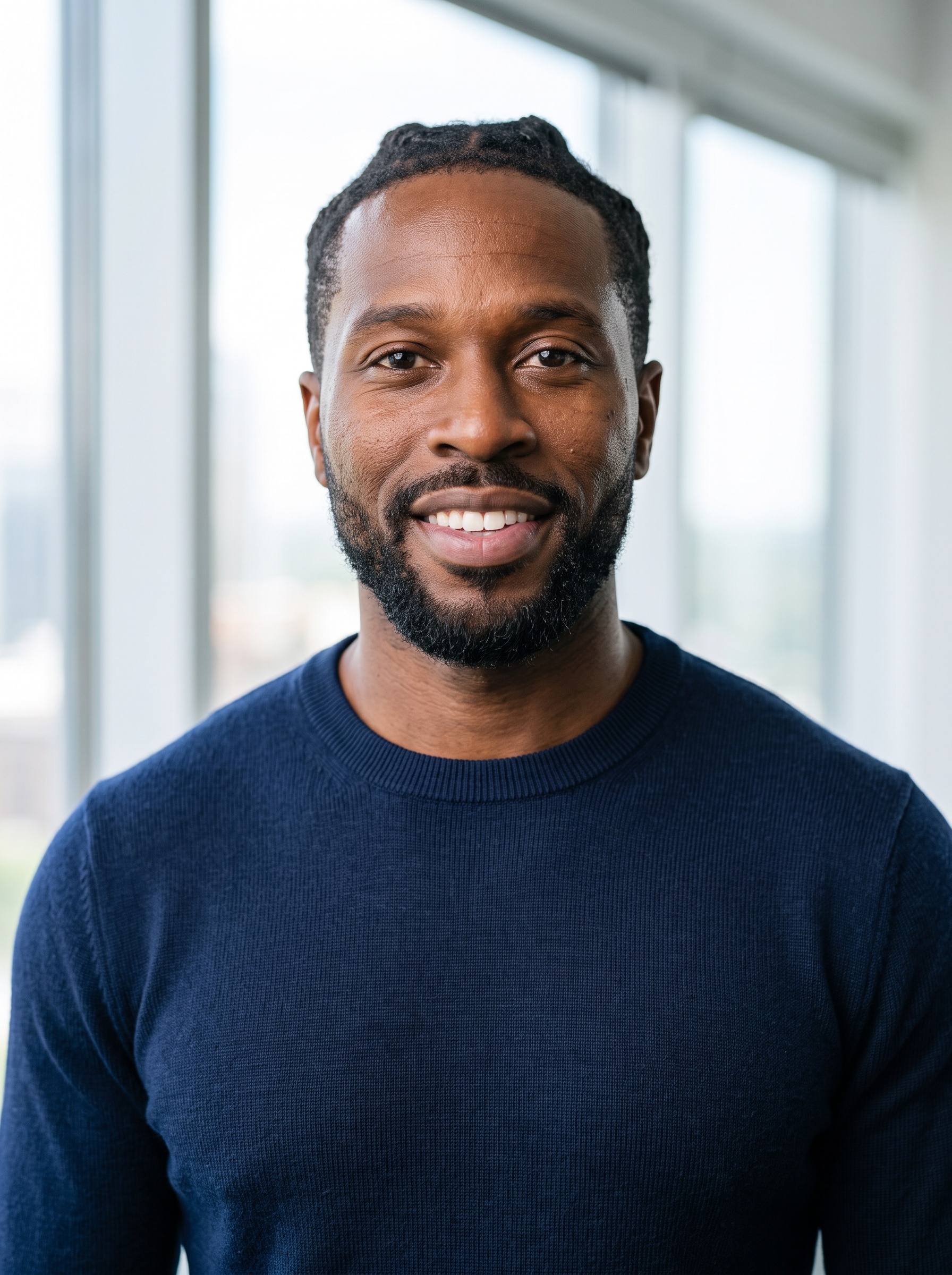 Beispiel für Window Light · Navy Knit-Headshot