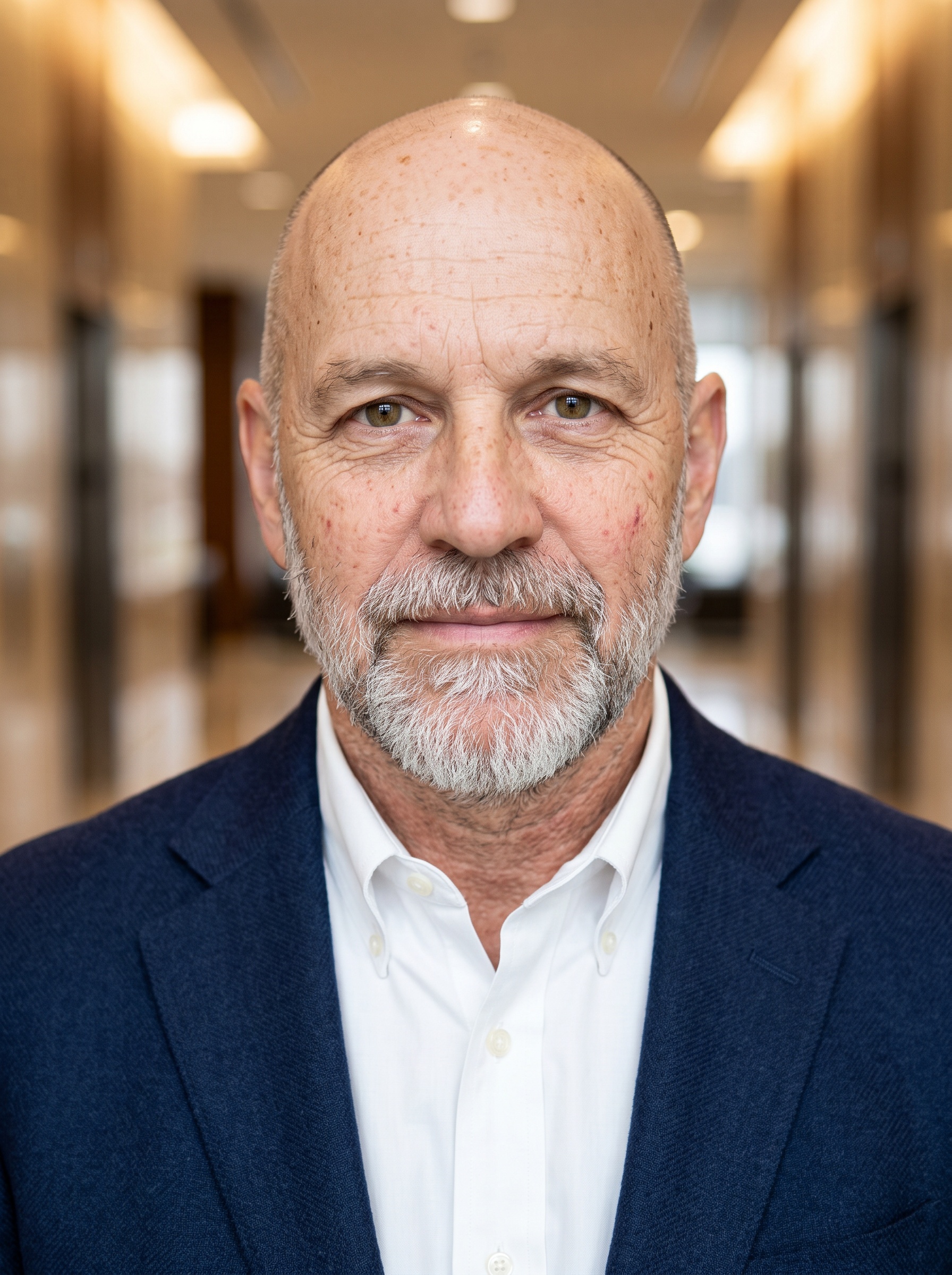 Corporate Lobby · Navy Blazer headshot example