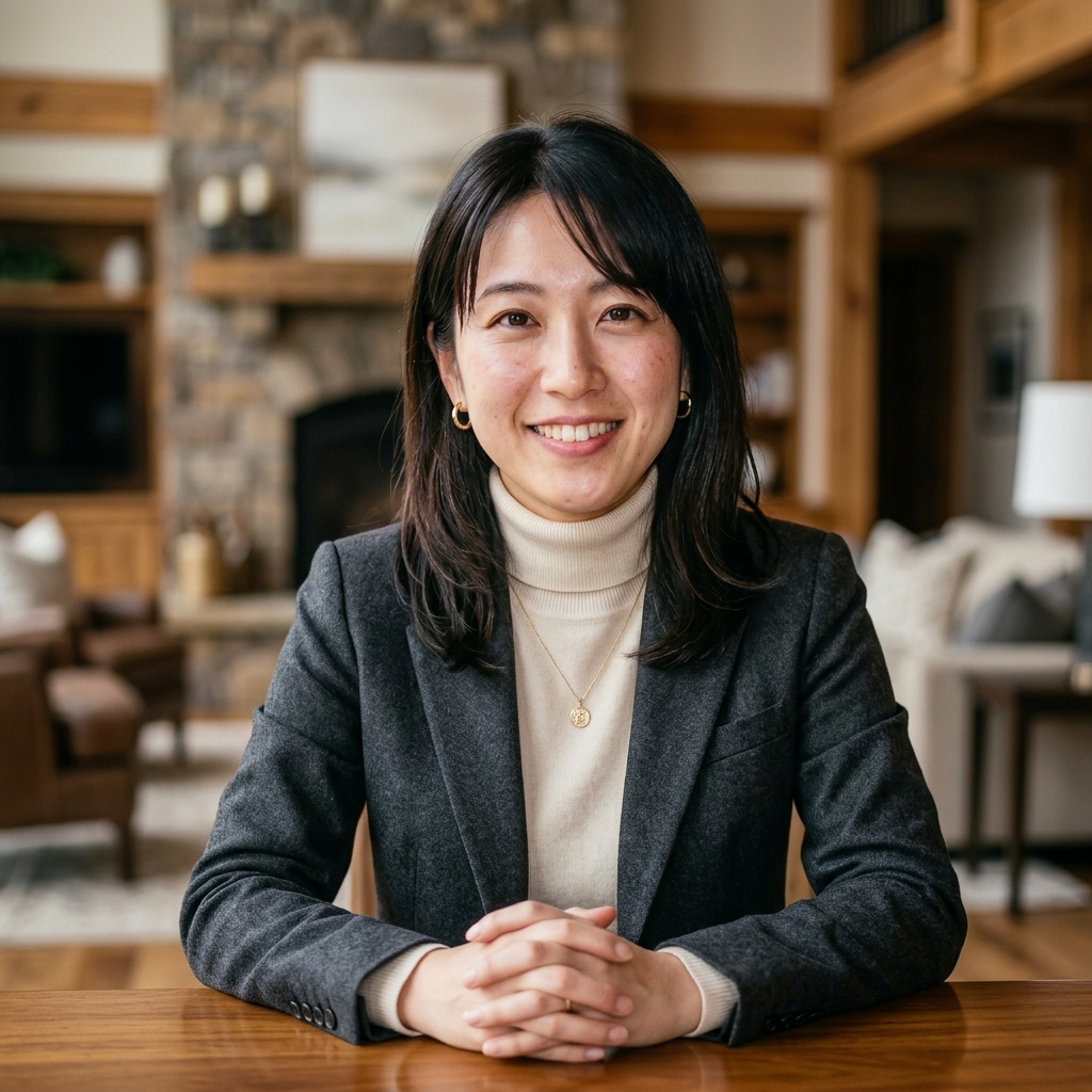 Modern Chalet Great Room · Charcoal Suit with Winter Neutral Layer headshot example