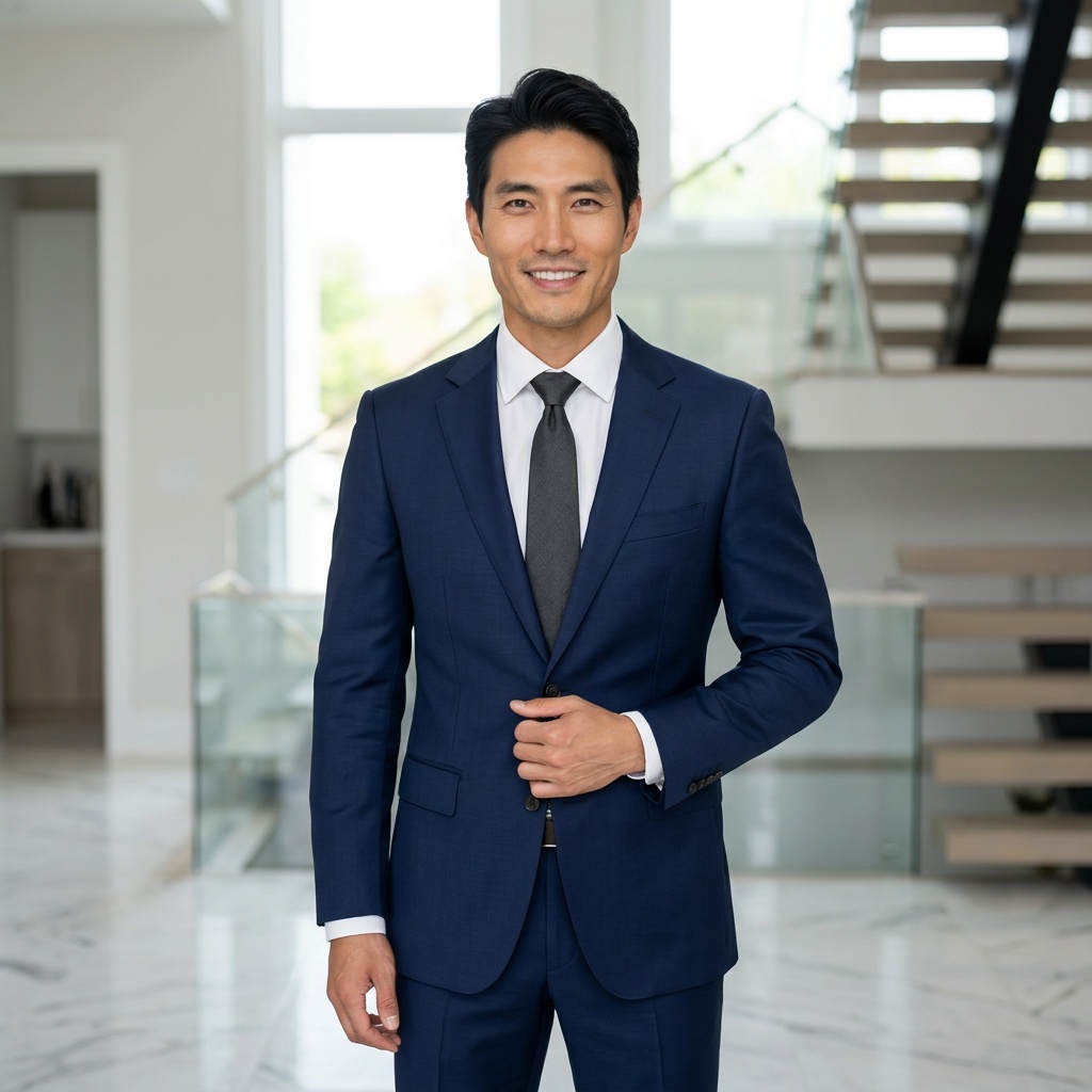 Modern Mansion Foyer · Power Suit No Gimmicks headshot example