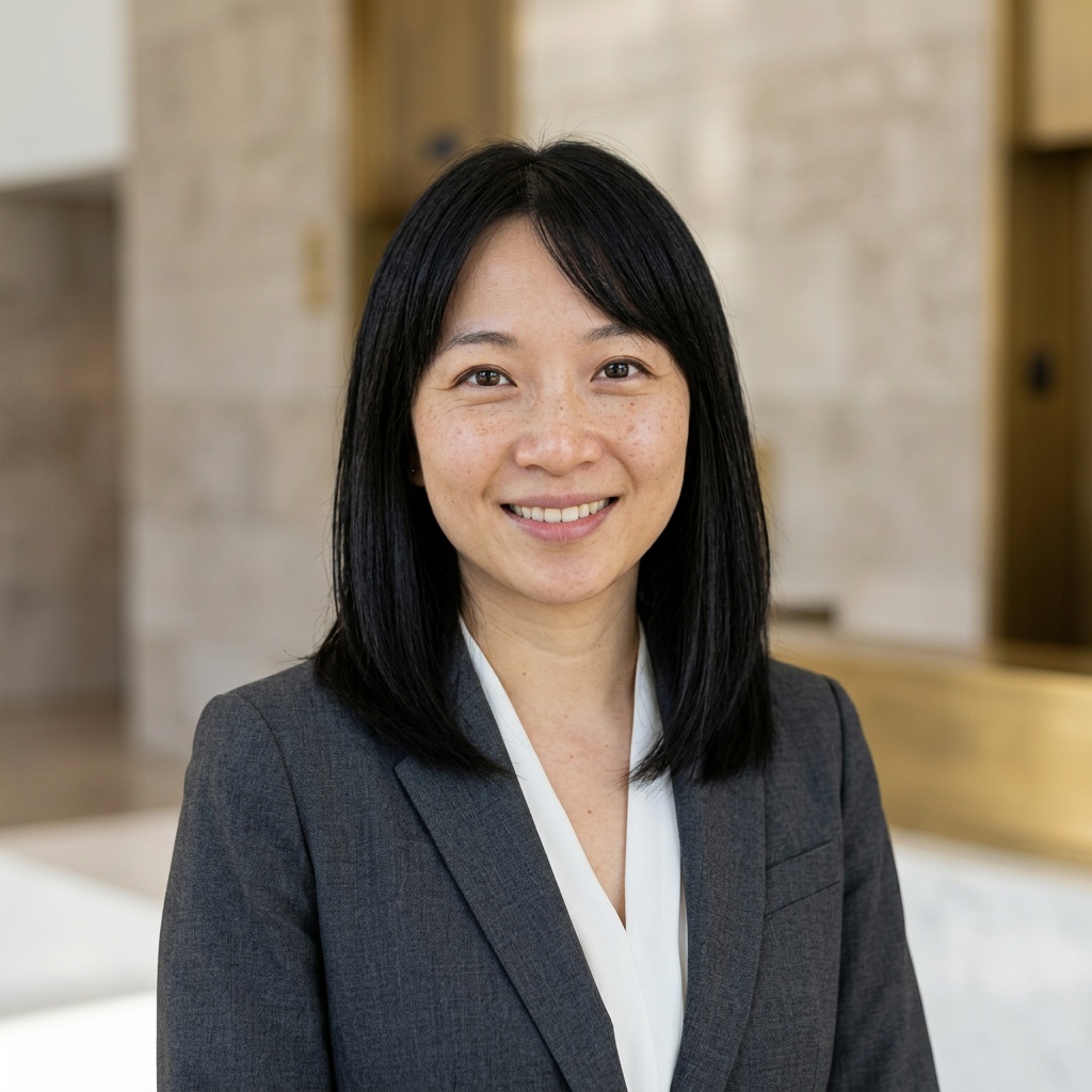 Bright Reception Wall · Soft Gray Suit headshot example