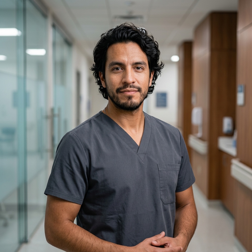 Dark Surgical Studio · Surgical Scrubs headshot example