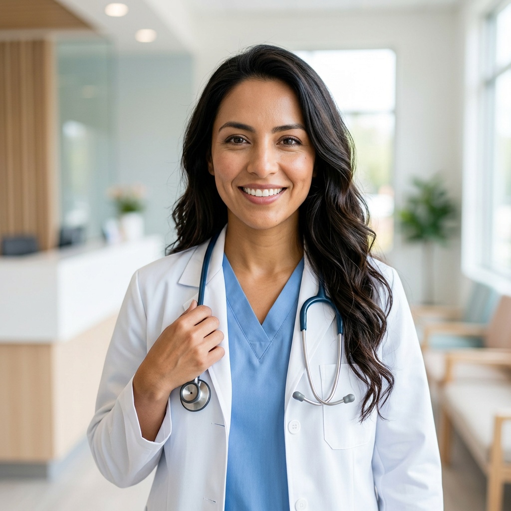 Bright Pediatric Clinic · Pediatric Soft Scrubs or White Coat headshot example