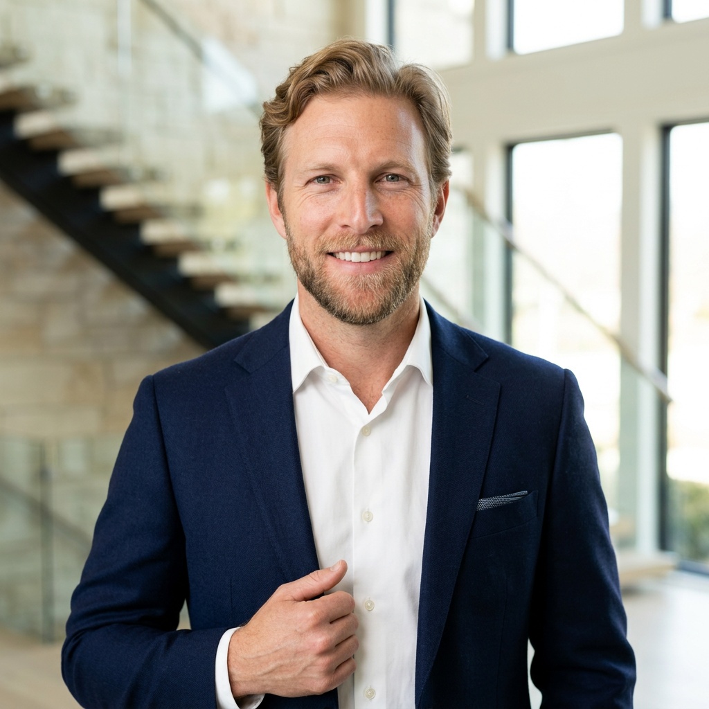 Modern Mansion Foyer · Power Suit No Gimmicks headshot example