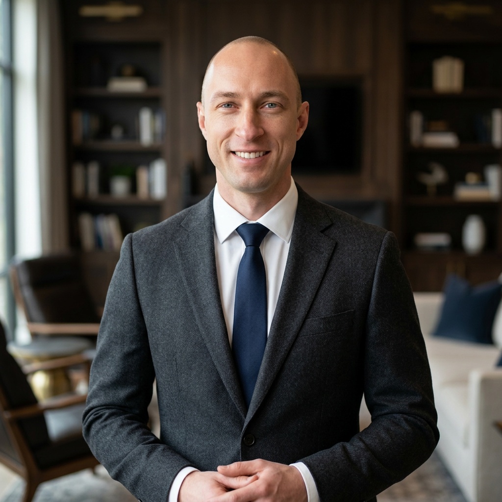 Warm Library Lounge · Camel Blazer or Coat headshot example