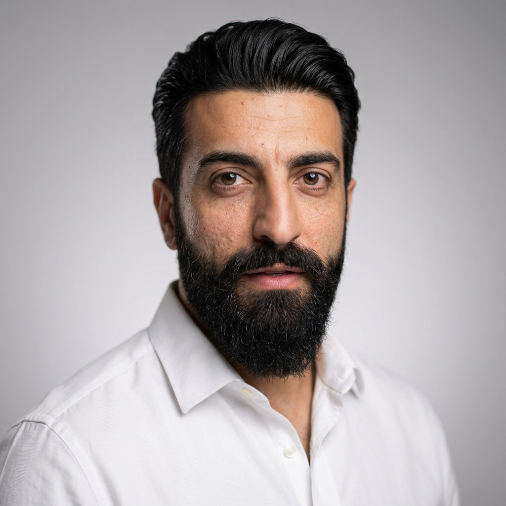 Neutral Gradient / Light Grey · White button-up shirt headshot example