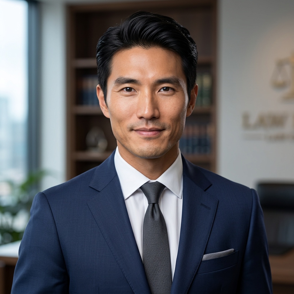 Light Grey Gradient Studio · Navy Suit with White Shirt headshot example