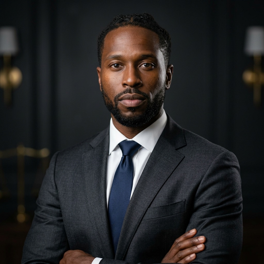 Charcoal Low-Key Studio · Dark Litigation Suit headshot example
