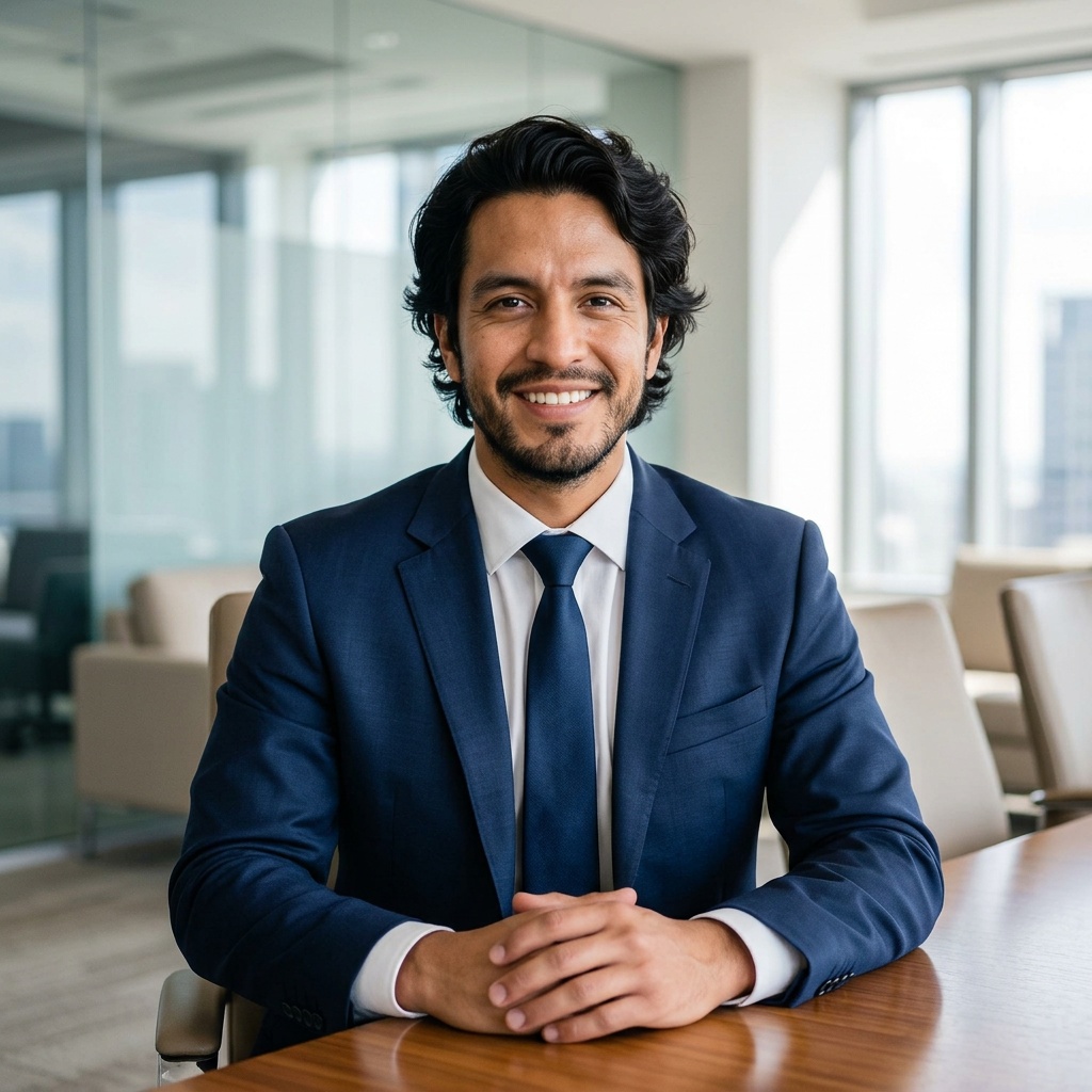 Glass Boardroom · Subtle Premium Pinstripe headshot example