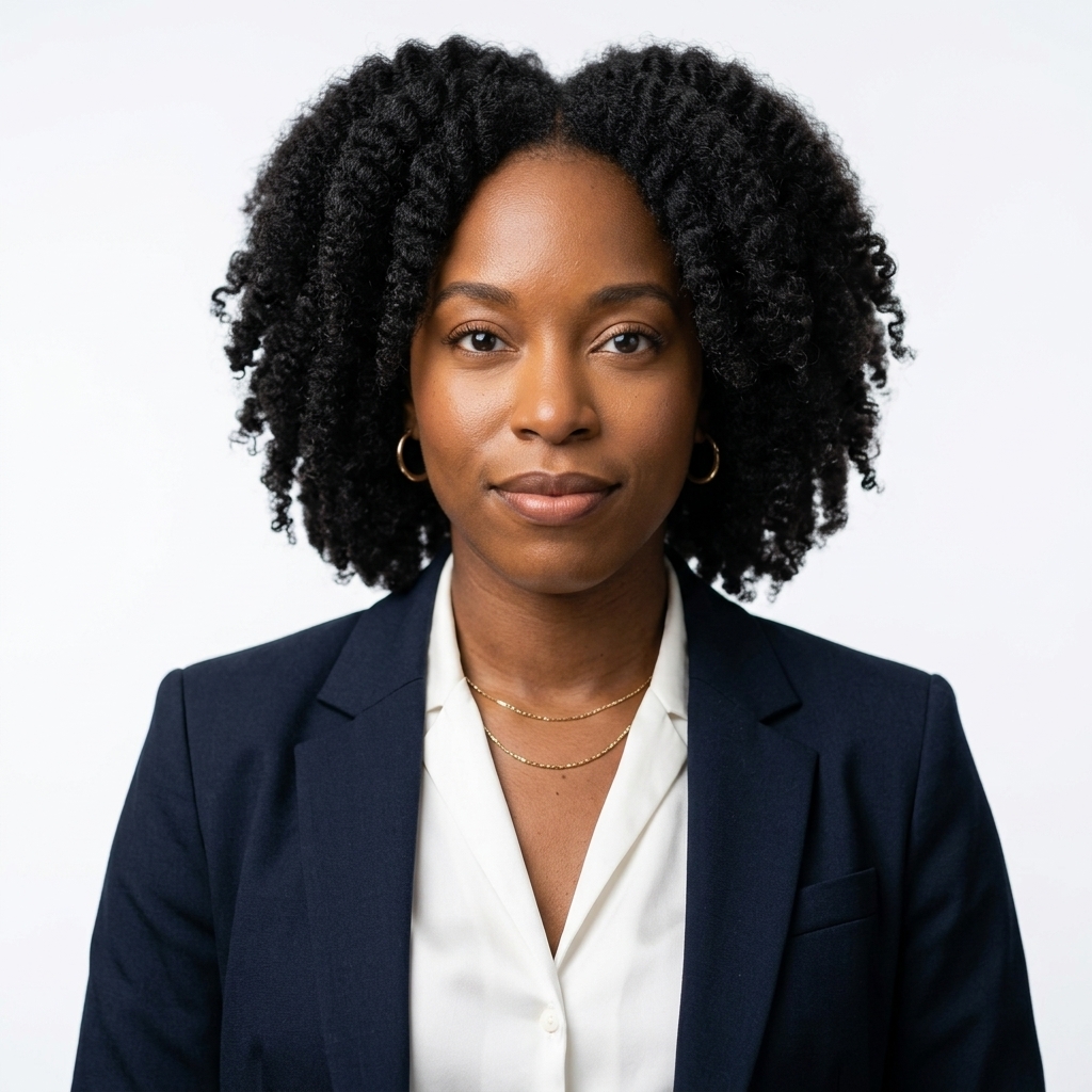 Clean White Studio · Modern Dark Blazer headshot example