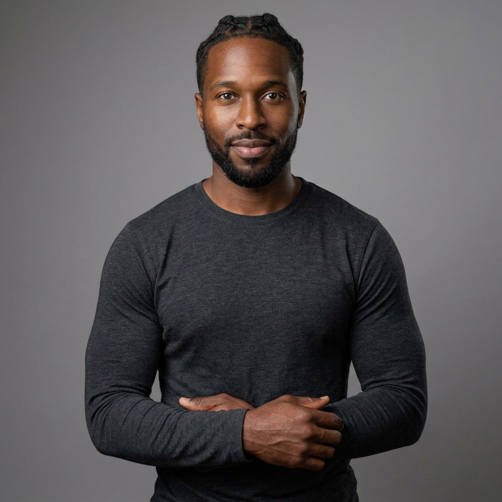 Neutral Mid-Grey Gradient Seamless · Charcoal Long-Sleeve Tee headshot example