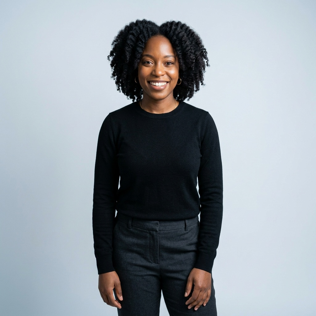 Light Cool-Grey Seamless · Black Long-Sleeve Knit Top headshot example