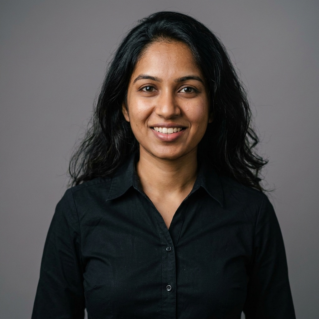 Neutral Mid-Grey Gradient Seamless · Black Button-Up with Dark Trousers headshot example
